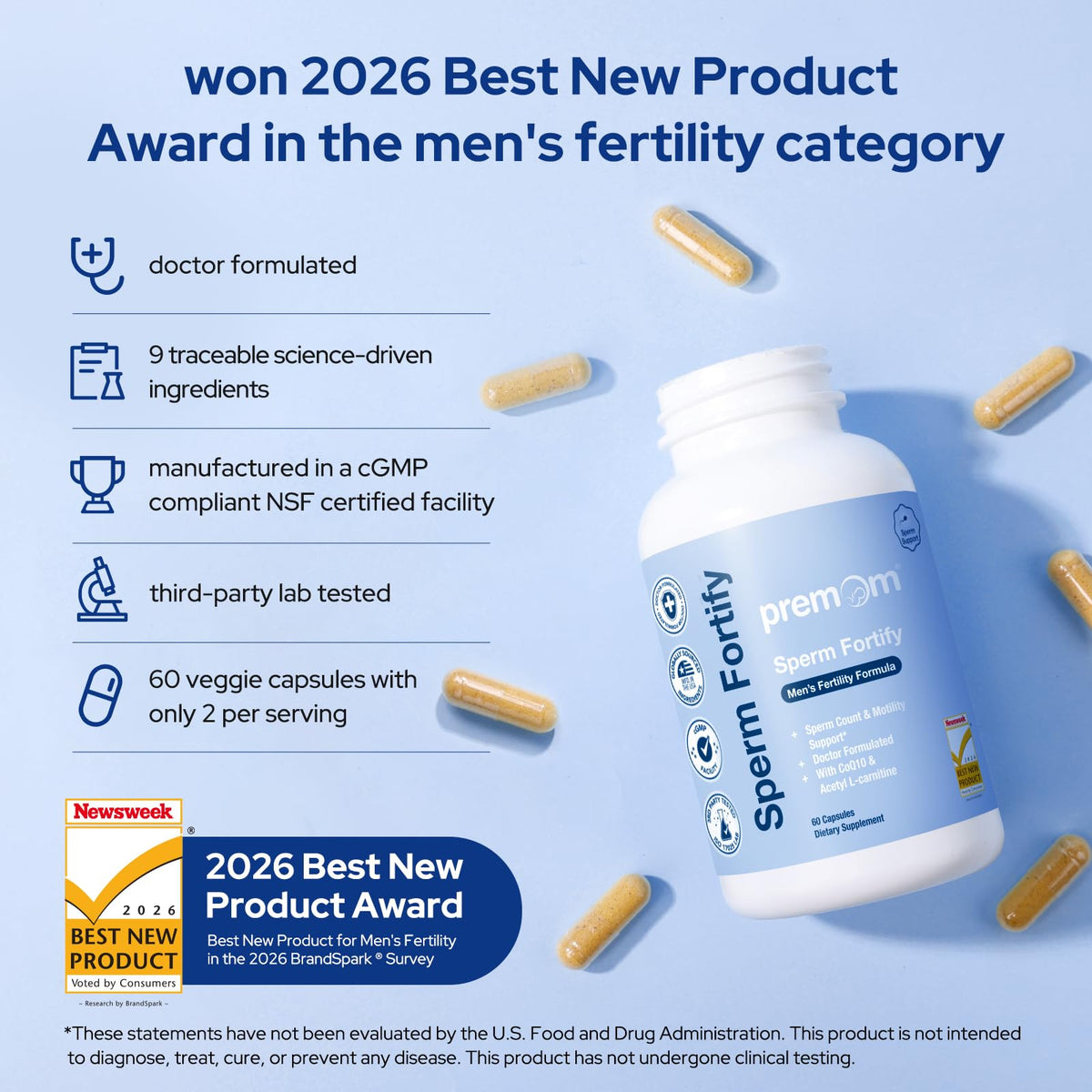 Premom Sperm Fortify capsules végétales à l'intérieur du flacon