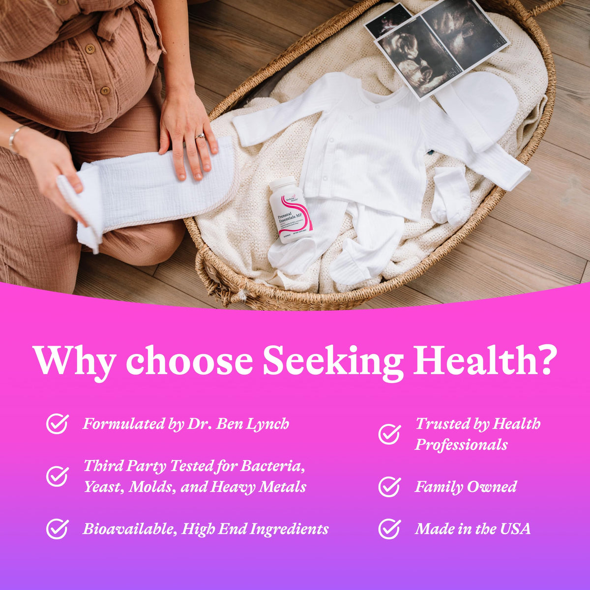Prenatal Essentials MF de Seeking Health avec ingrédients listés