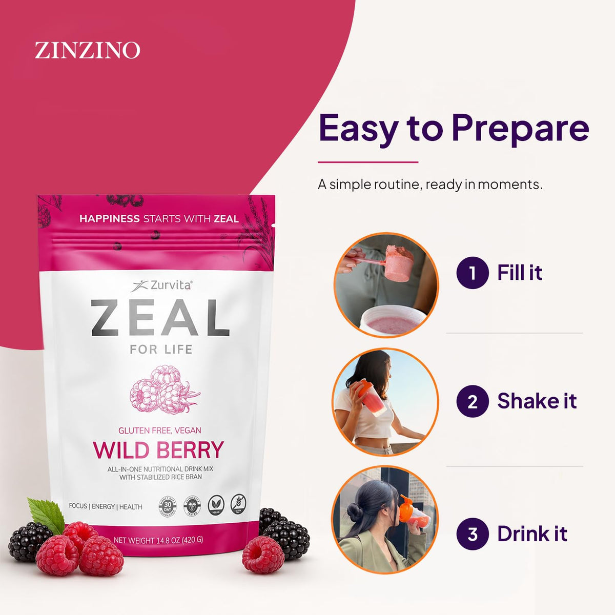Préparation d'une boisson avec Zurvita Zeal for Life dans un verre