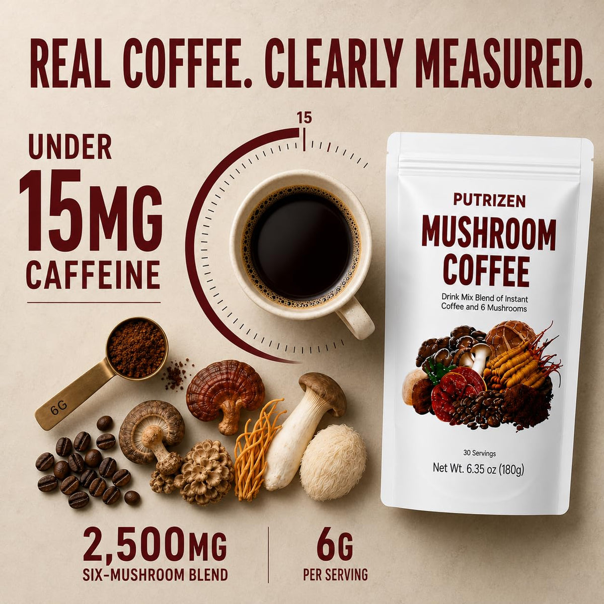 Préparation du café aux champignons PUTRIZEN avec de l'eau chaude