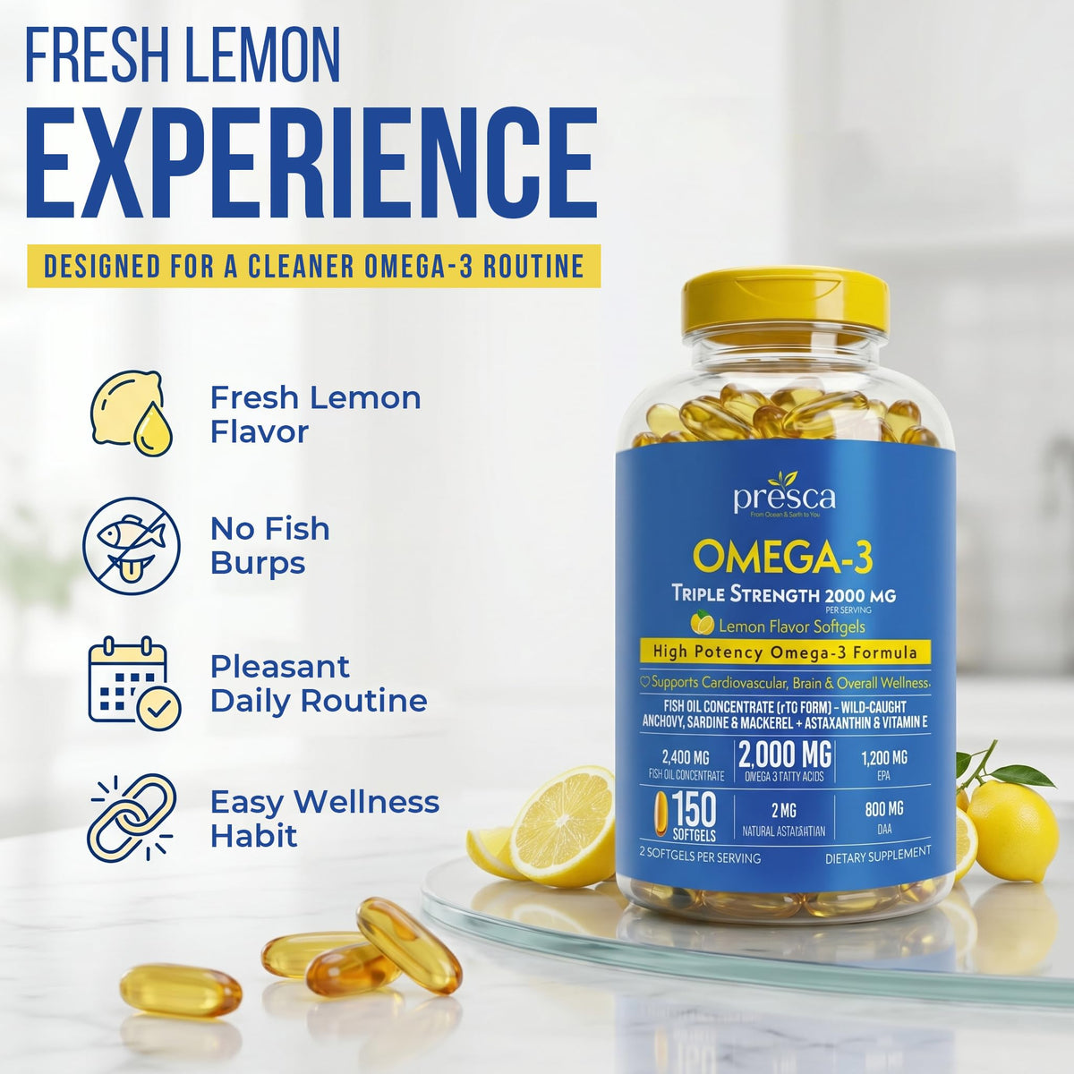 Presca Huile de Poisson Omega 3 2400mg avec ingrédients