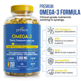 Presca Huile de Poisson Omega 3 2400mg gélules avec étiquette