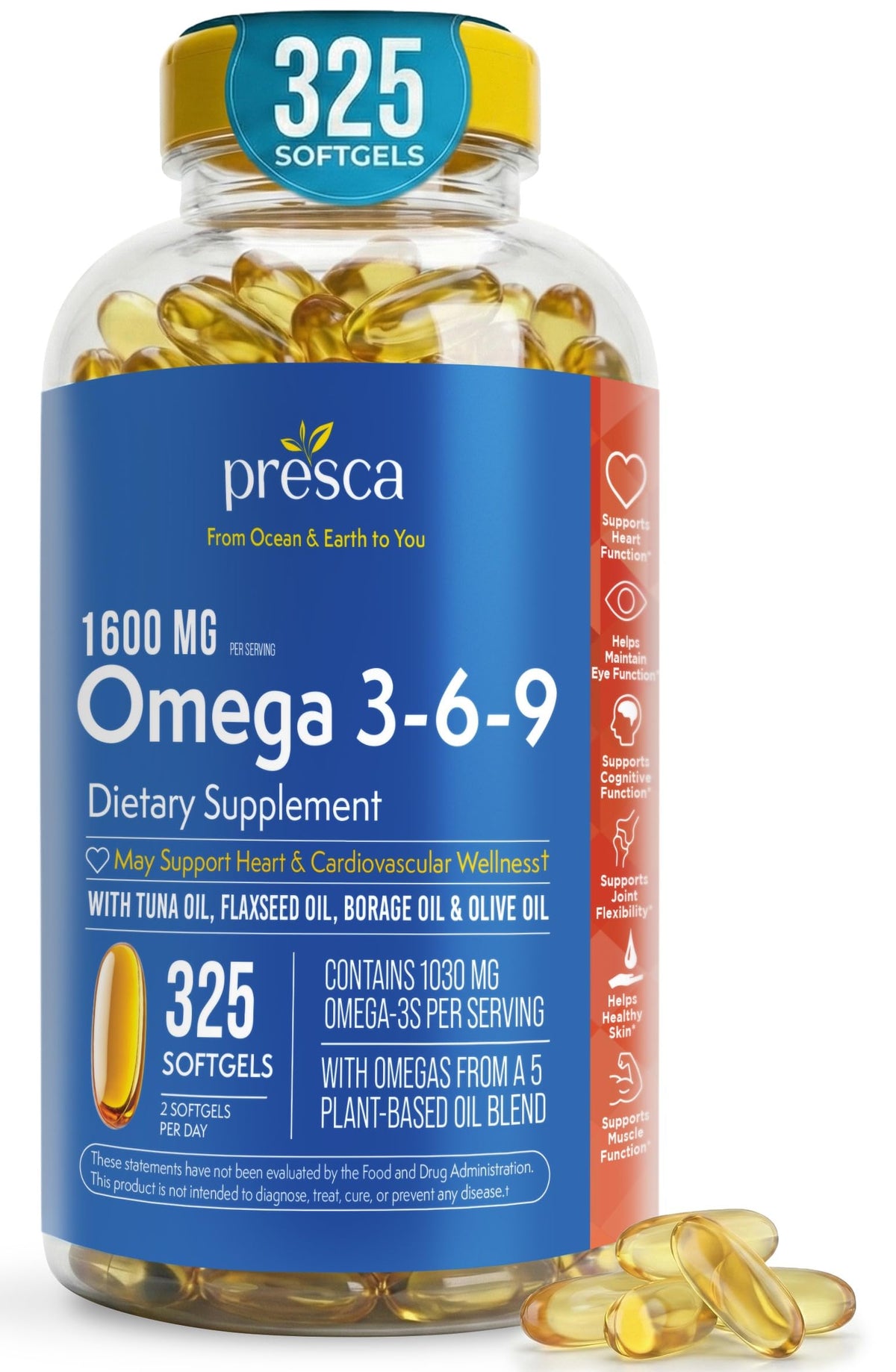 Presca Omega 3-6-9 gélules vue de face dans l'emballage
