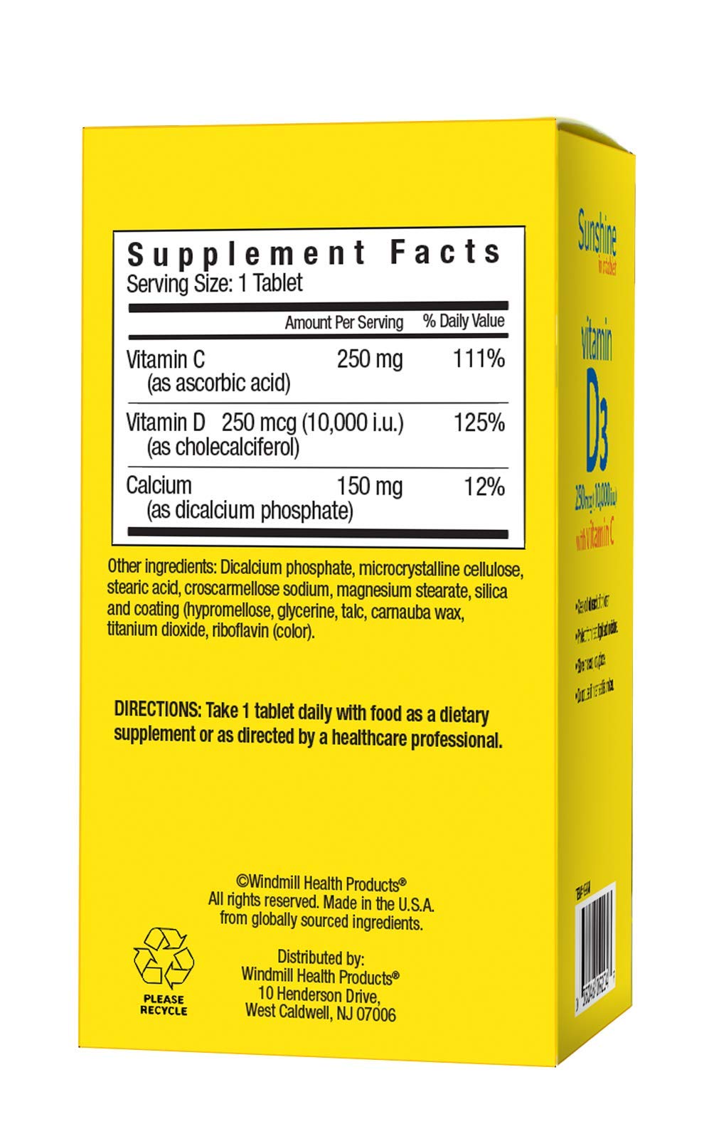 Présentation de Sunshine Vitamine D 10 000 UI sur fond neutre