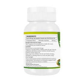 Présentation des capsules Sarpgandha 500 mg avec vue latérale