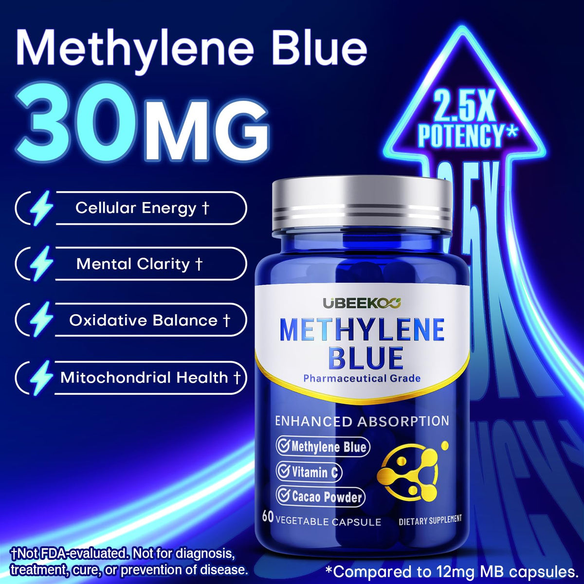 Présentation des capsules vegan de bleu de méthylène UBEEKOO