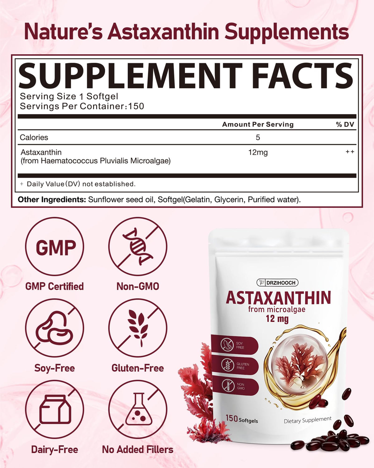 Présentation des gélules DRZIHOOCH Astaxanthin avec étiquette