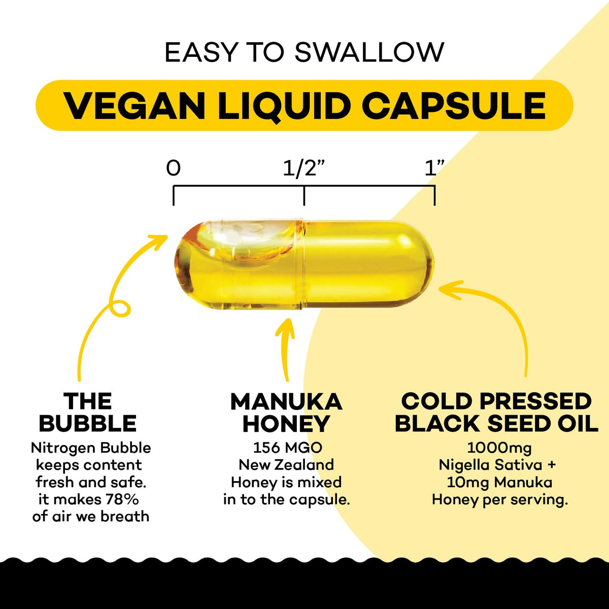 Présentation des ingrédients des capsules d'huile de graines de nigelle Sakoon nutrition