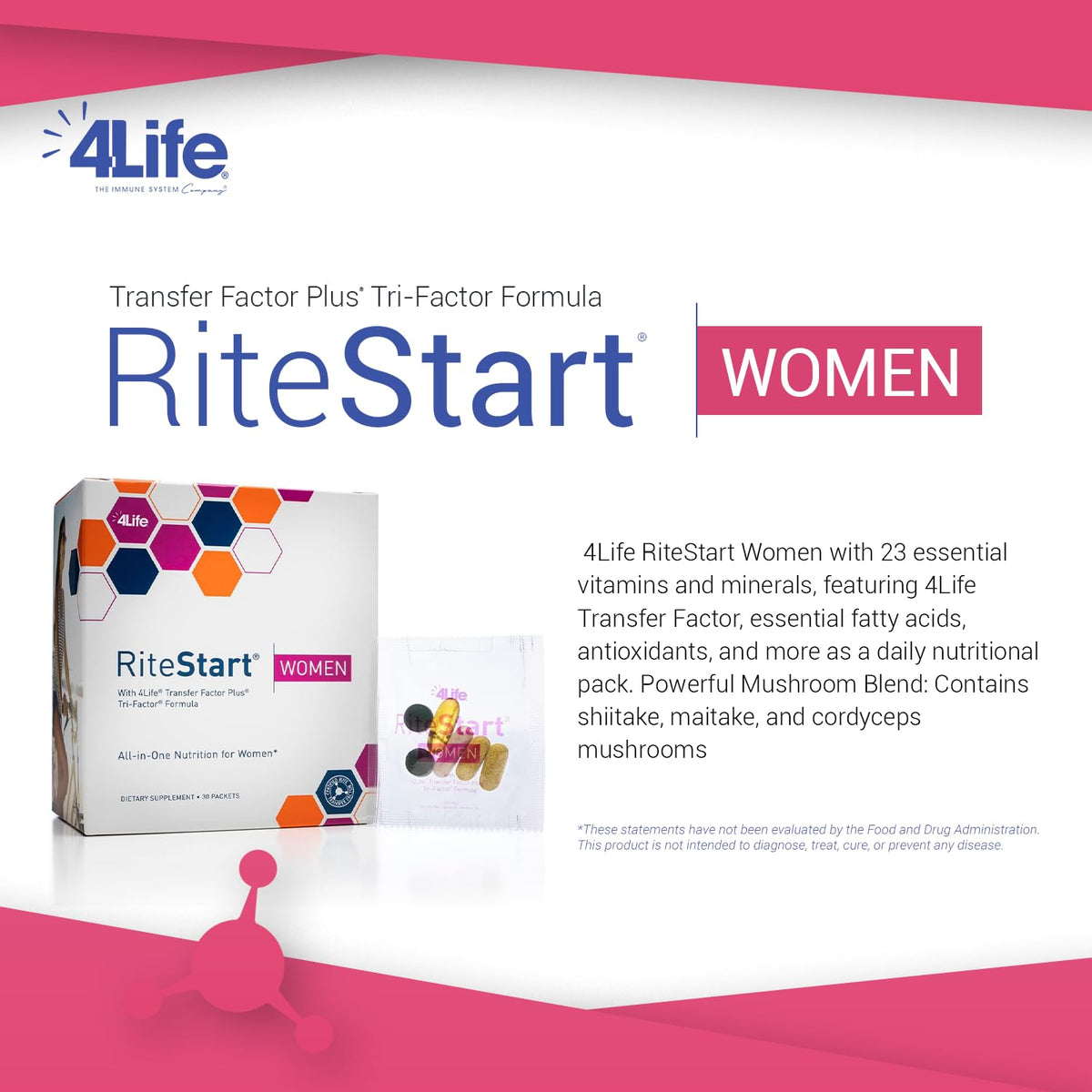 Présentation des sachets 4Life RiteStart Femmes sur une table
