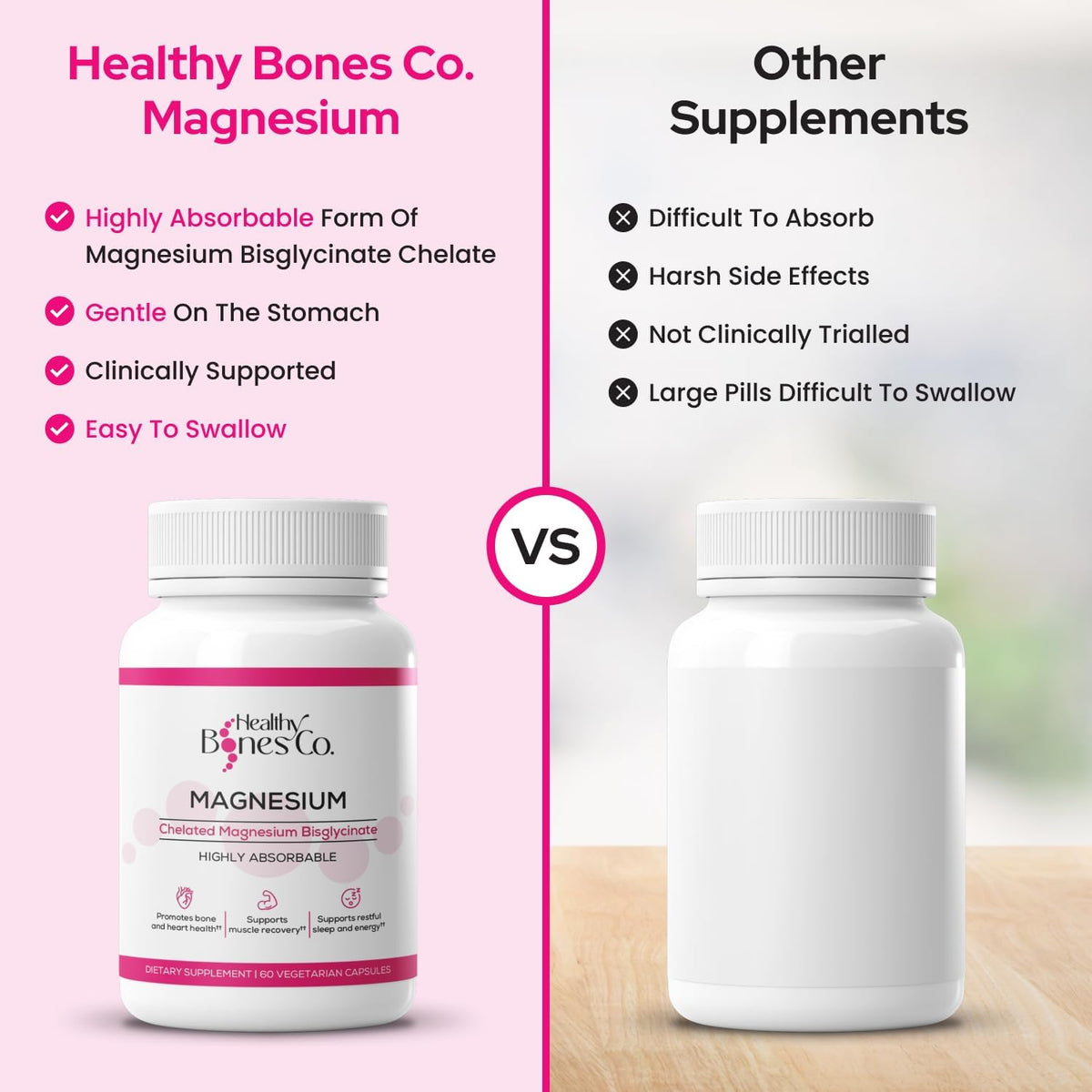 Présentation du complément de magnésium glycinate Healthy Bones Co.