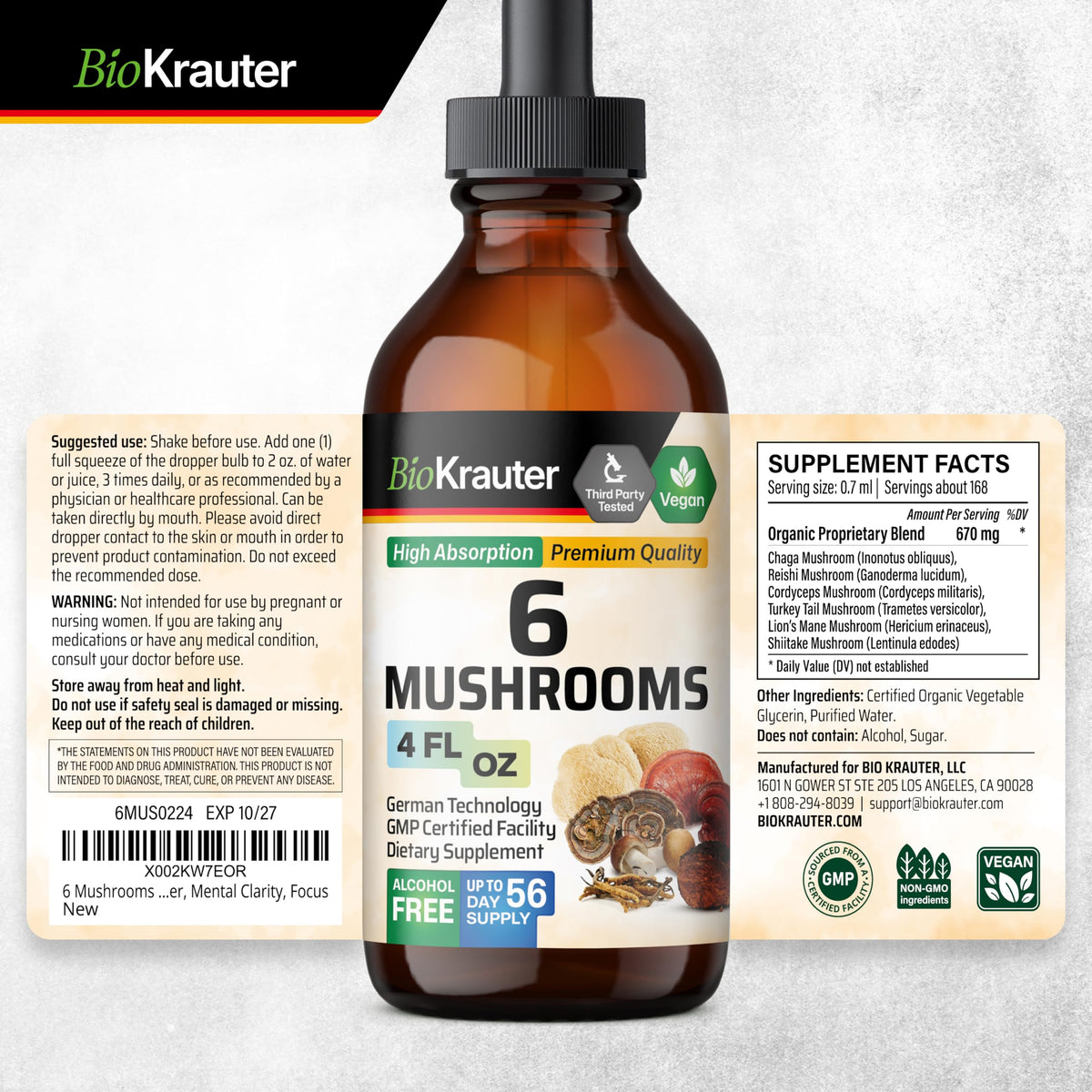 Présentation du complexe de champignons BIO KRAUTER sur un plan de travail