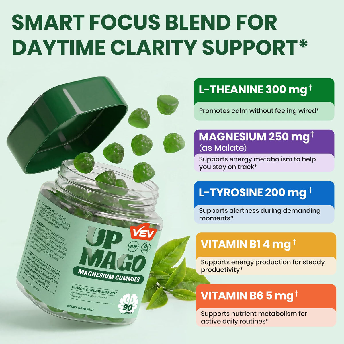 Présentation du flacon de VEV Calm Magnesium Gummies ouvert
