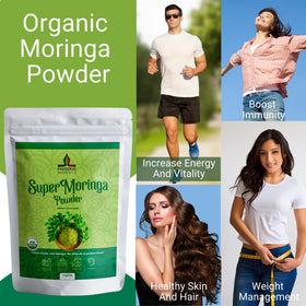 PRESERVE Poudre de Moringa Pure 113g en poudre sur une cuillère