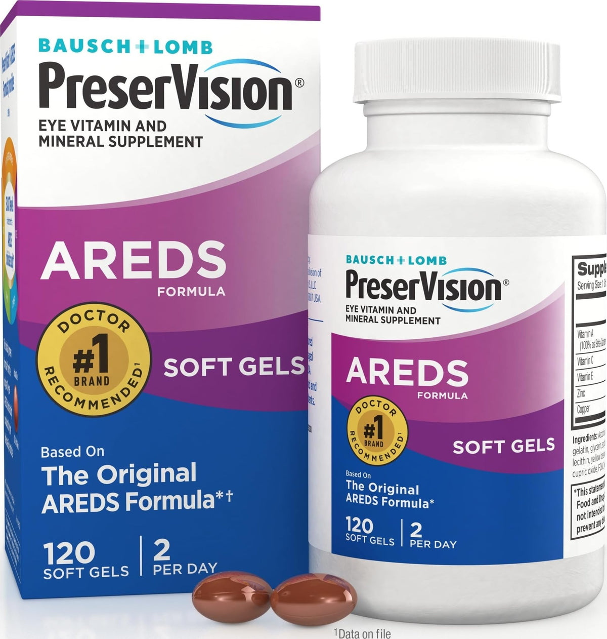 PreserVision 120 gélules pour la santé des yeux, bouteille vue avant