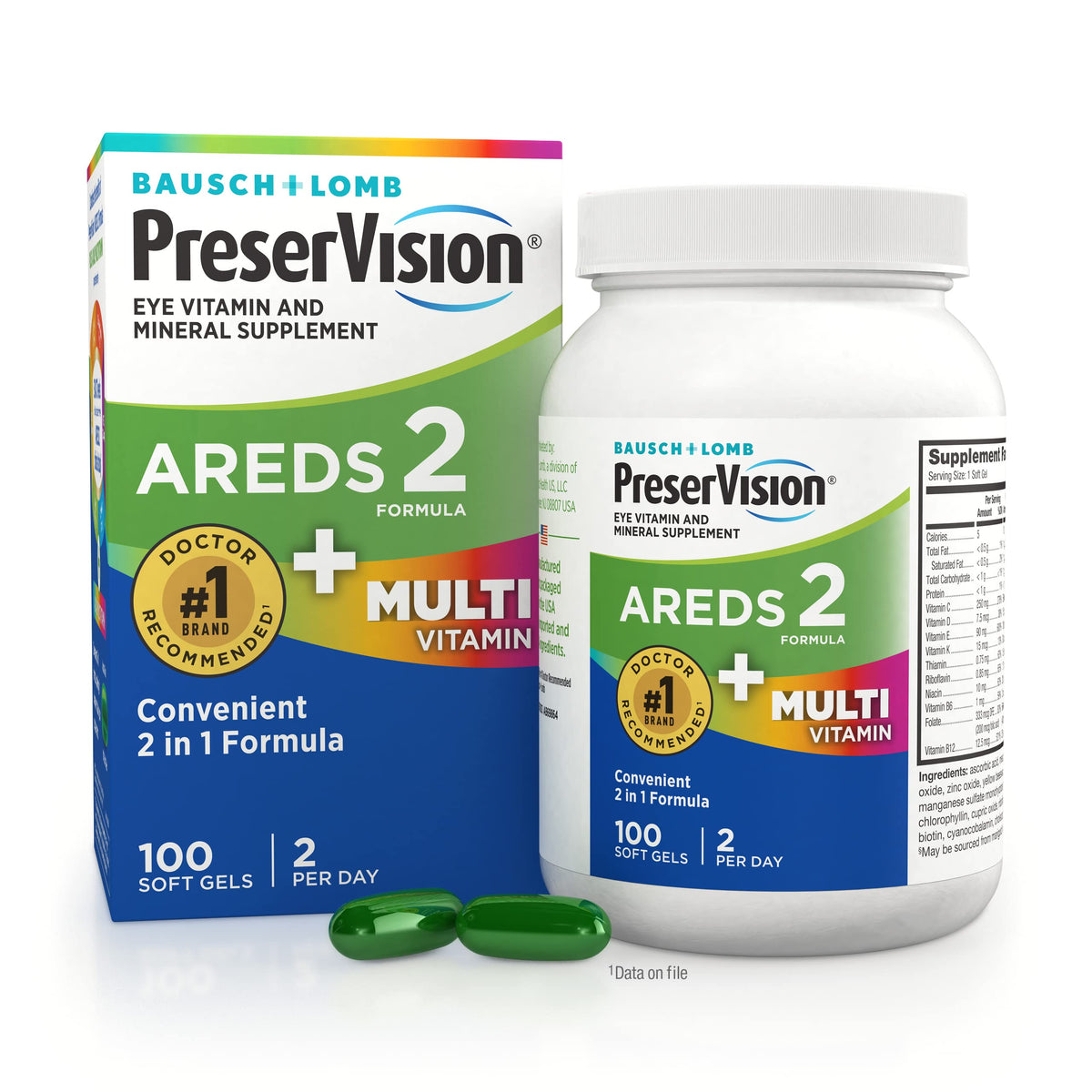 PreserVision AREDS 2 + Multivitamines 100 gélules molles vue de face