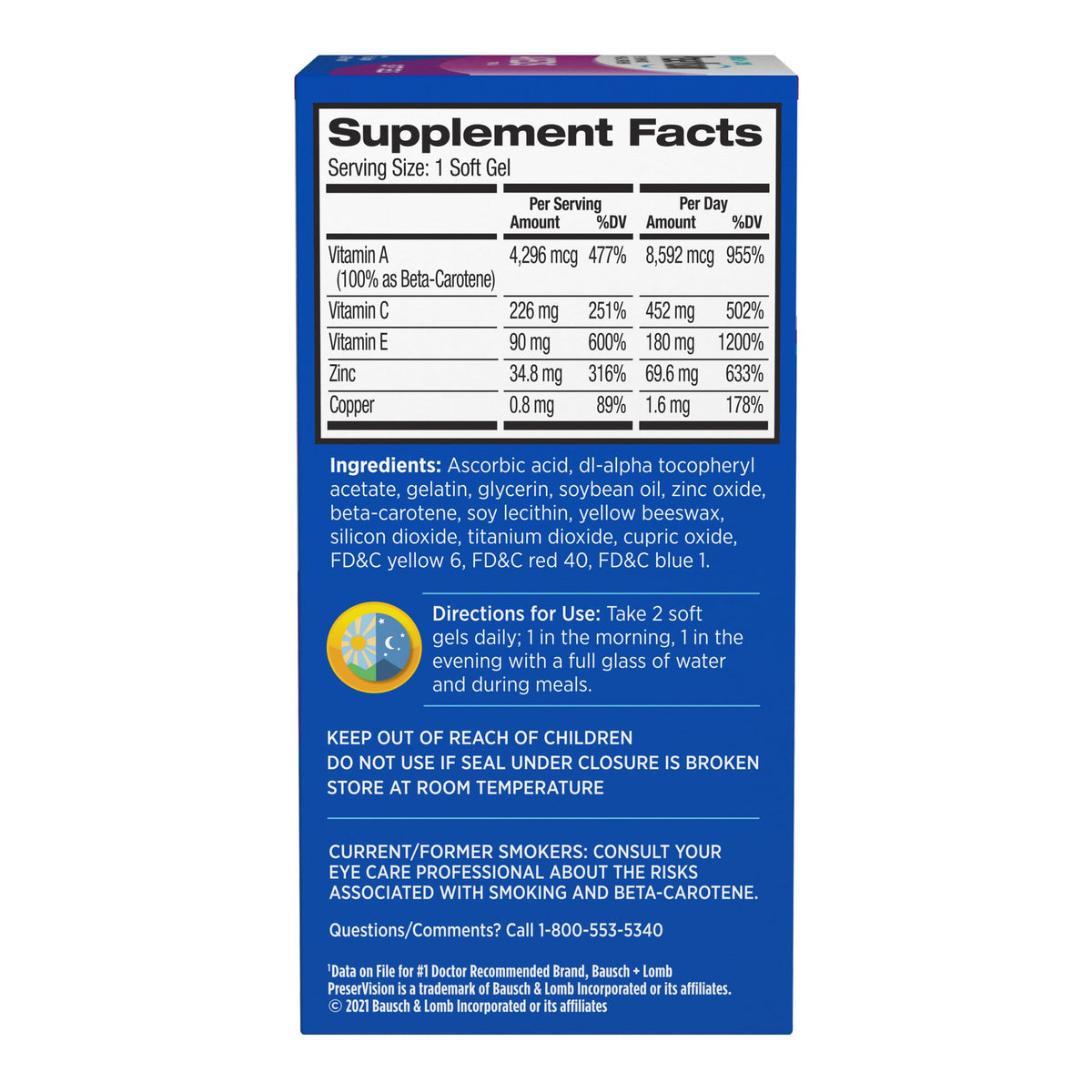 PreserVision côté de la bouteille avec informations nutritionnelles