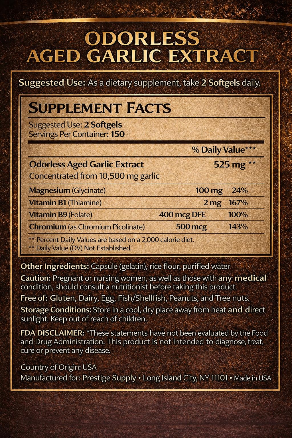 Prestige Supply Extrait d'Ail Vieilli avec des ingrédients naturels