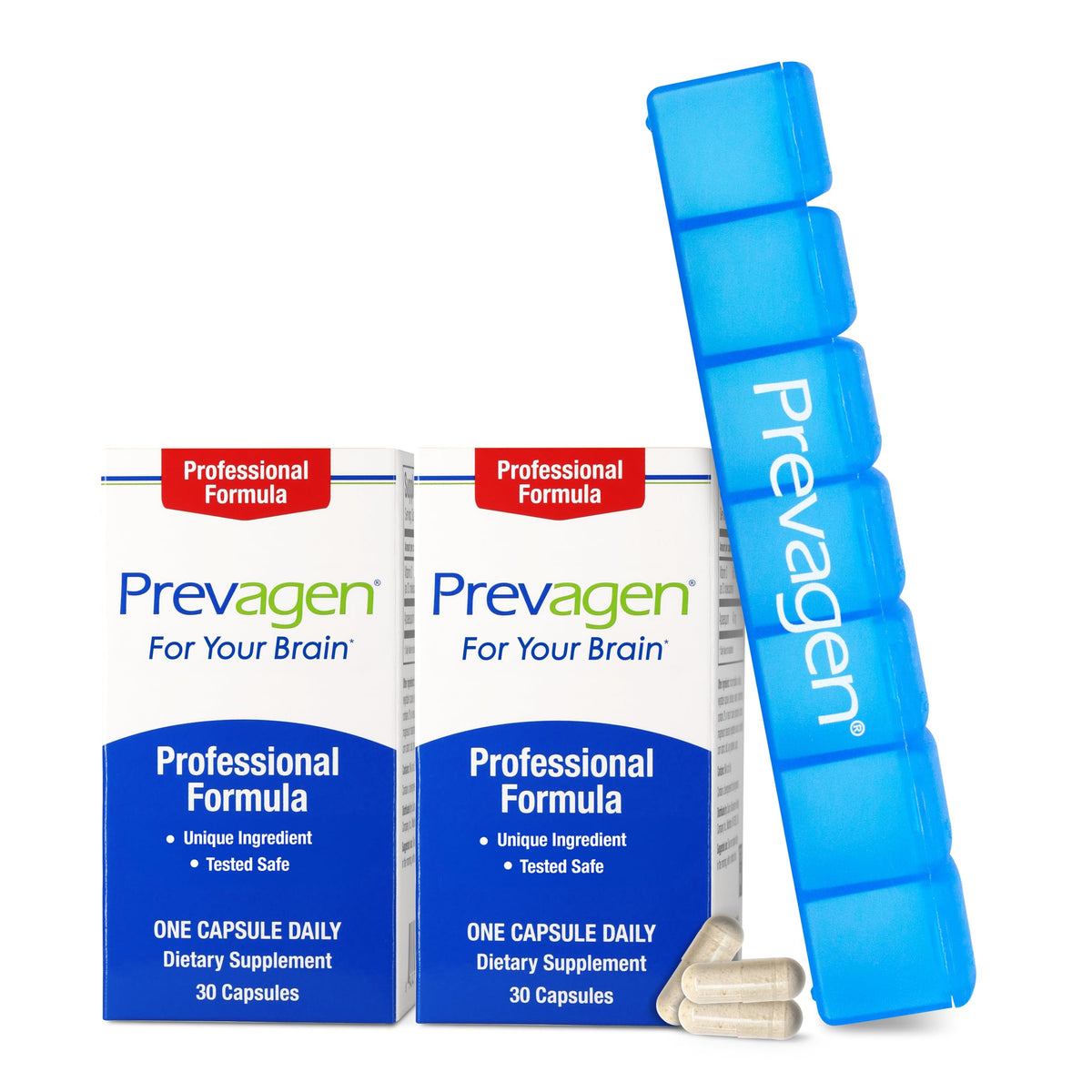 Prevagen 30 capsules avec pilulier 7 jours, vue avant