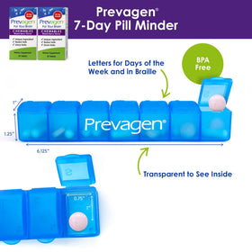 Prevagen pilulier de 7 jours avec lettres et braille