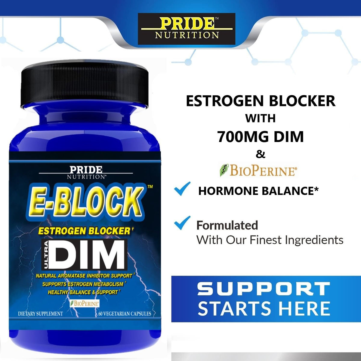 Pride Nutrition E-Block DIM 700mg capsules sur une table