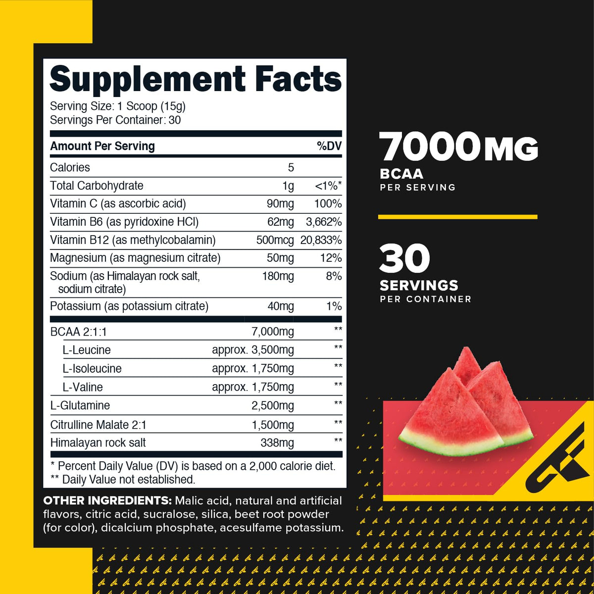 Primaforce BCAA Poudre Pastèque vue arrière avec informations nutritionnelles