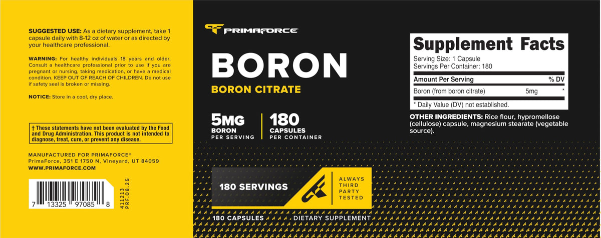 Primaforce capsules de Bore avec une main tenant le flacon