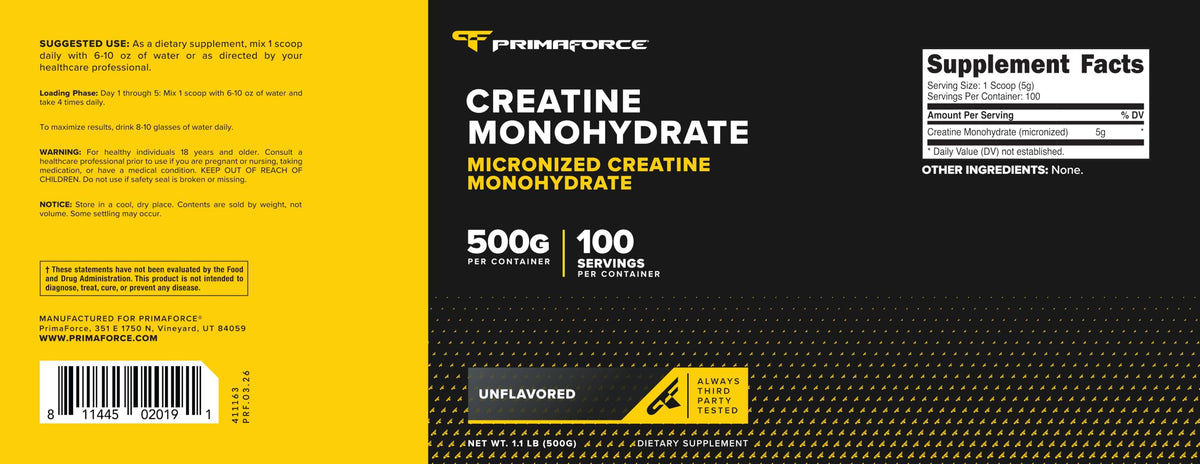 Primaforce créatine monohydrate 500g vu de dessus
