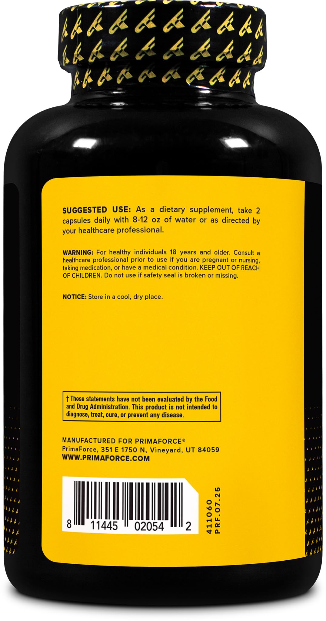 Primaforce EAA 1200mg capsules vue de dos avec informations nutritionnelles