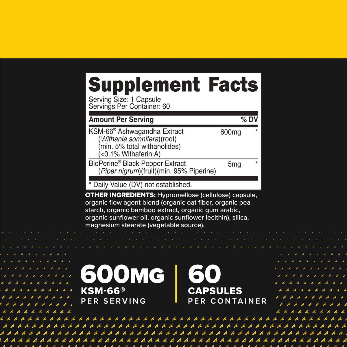 Primaforce KSM-66 Extrait de Racine d'Ashwagandha 600mg capsules végétales