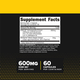 Primaforce KSM-66 Extrait de Racine d'Ashwagandha 600mg capsules végétales