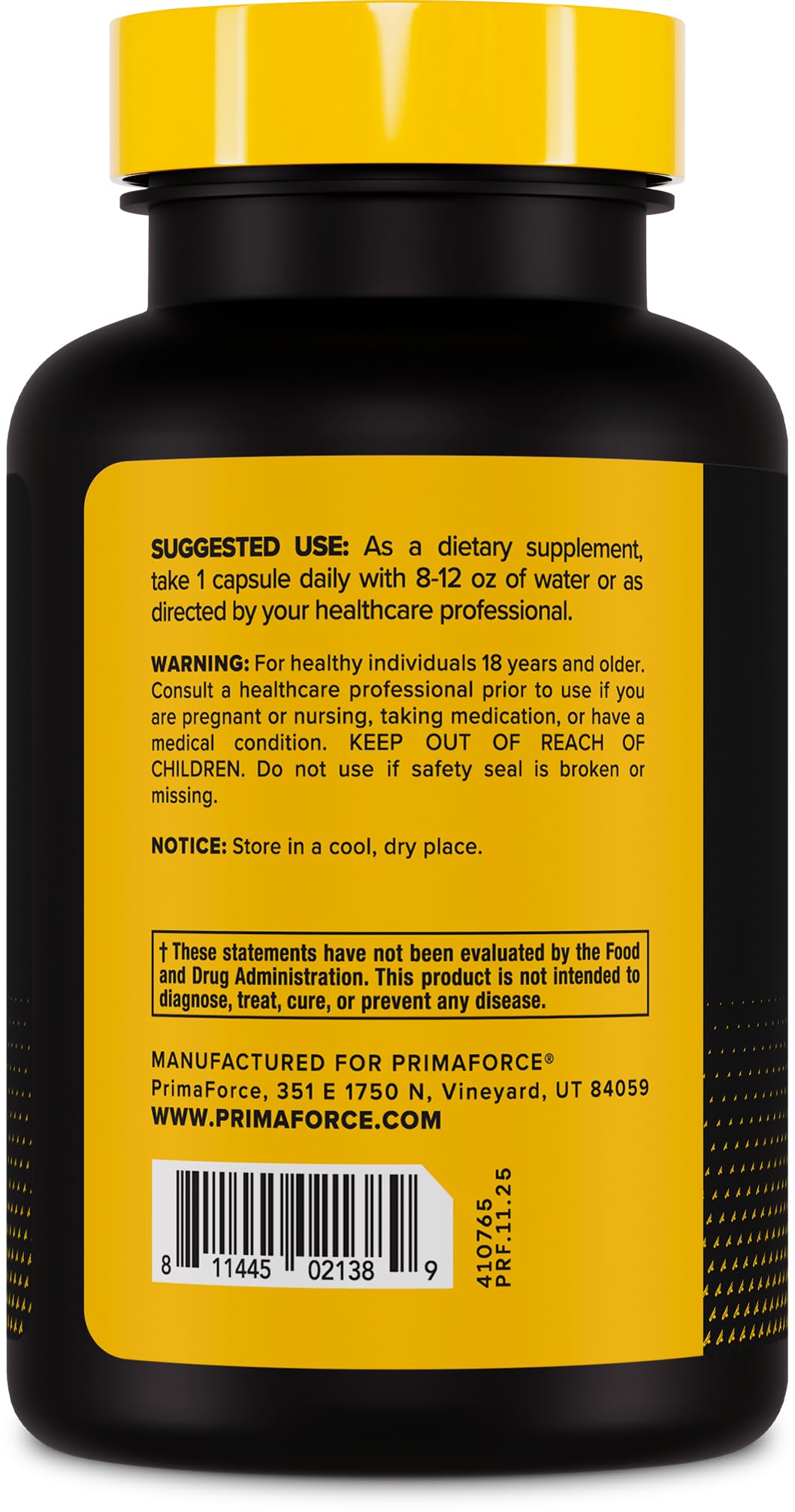 Primaforce KSM-66 Extrait de Racine d'Ashwagandha 600mg flacon latéral