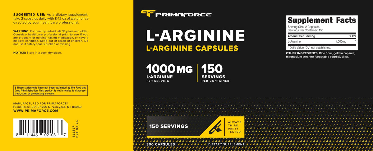 Primaforce L-Arginine 1 000 mg en prise quotidienne
