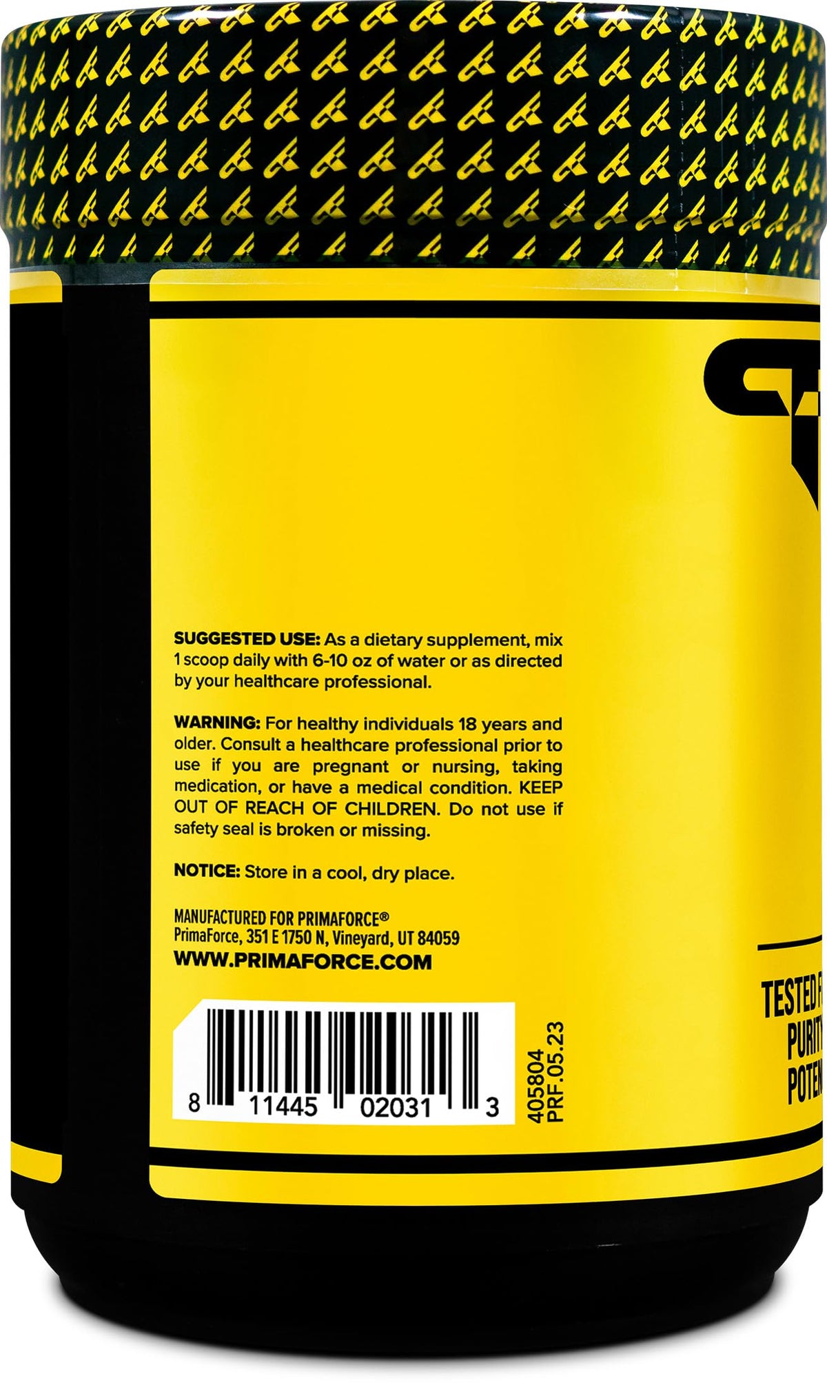 Primaforce L-Glutamine poudre 500g en utilisation avec un shake