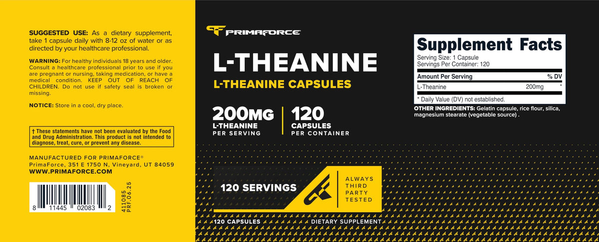 Primaforce L-Theanine 120 capsules avec fond neutre