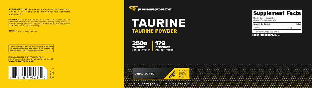 Primaforce Poudre de Taurine 250 g dans un environnement de salle de sport
