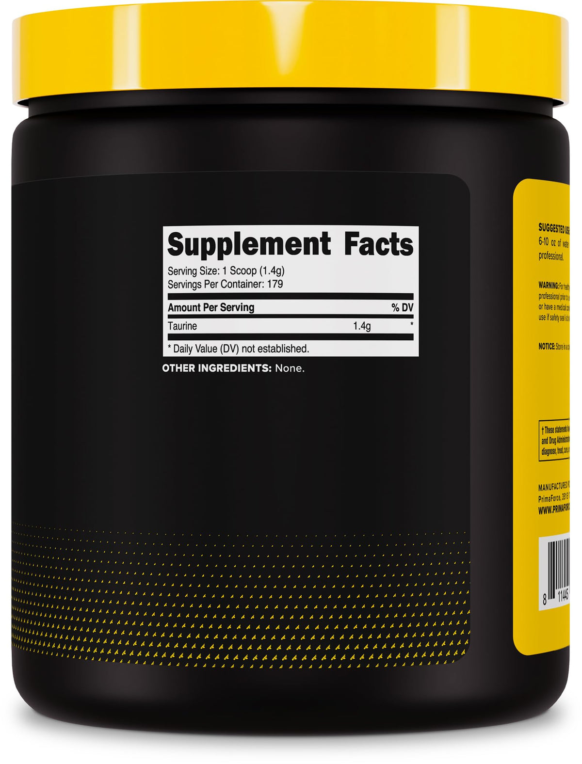 Primaforce Poudre de Taurine 250 g en poudre dans un verre