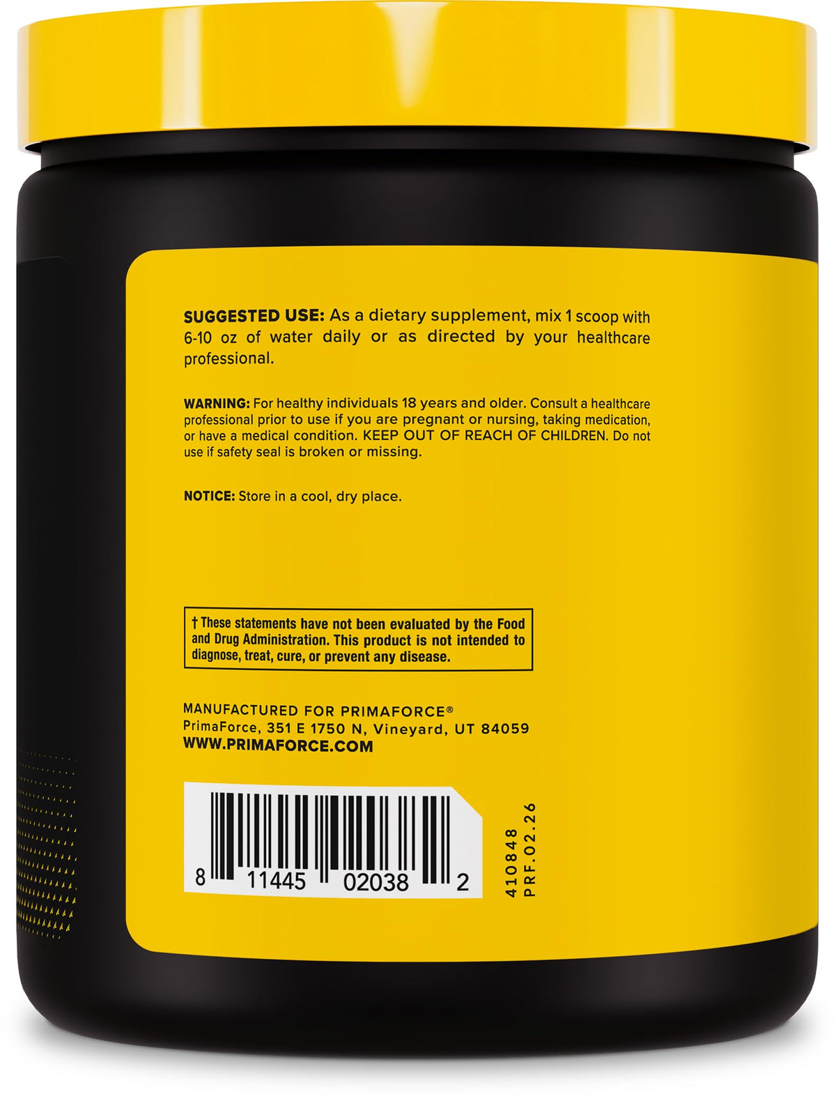 Primaforce Poudre de Taurine 250 g vue de dos
