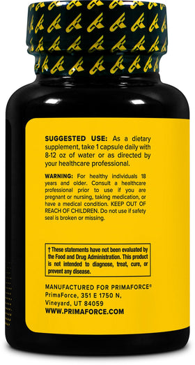 Primaforce TUDCA 500 mg capsules showing dosage information