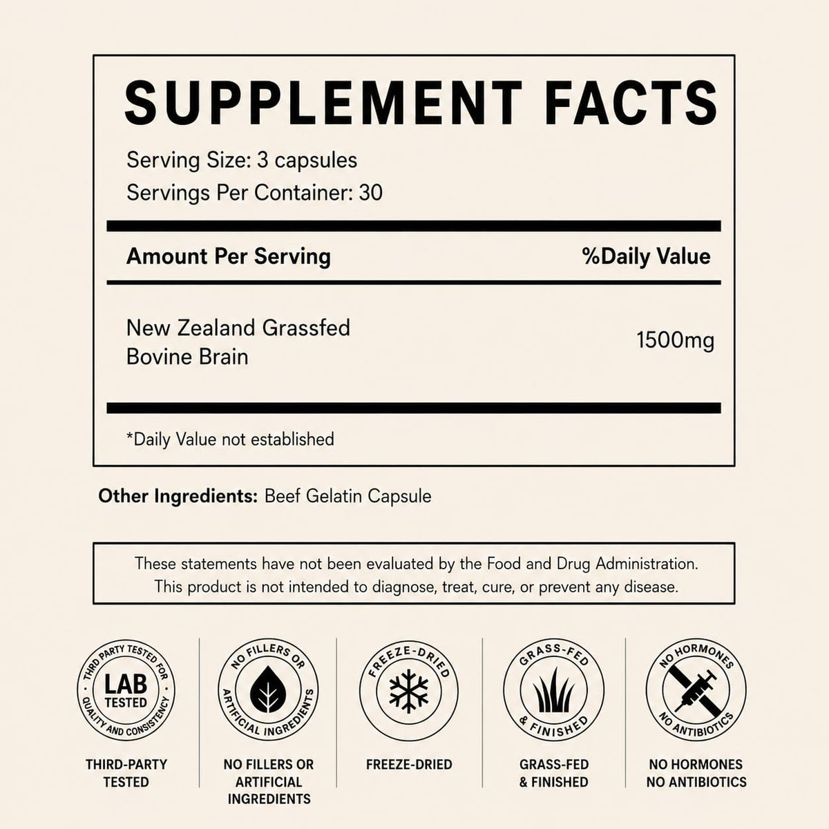 Primal Being Cerveau de Bœuf 90 Capsules étiquette