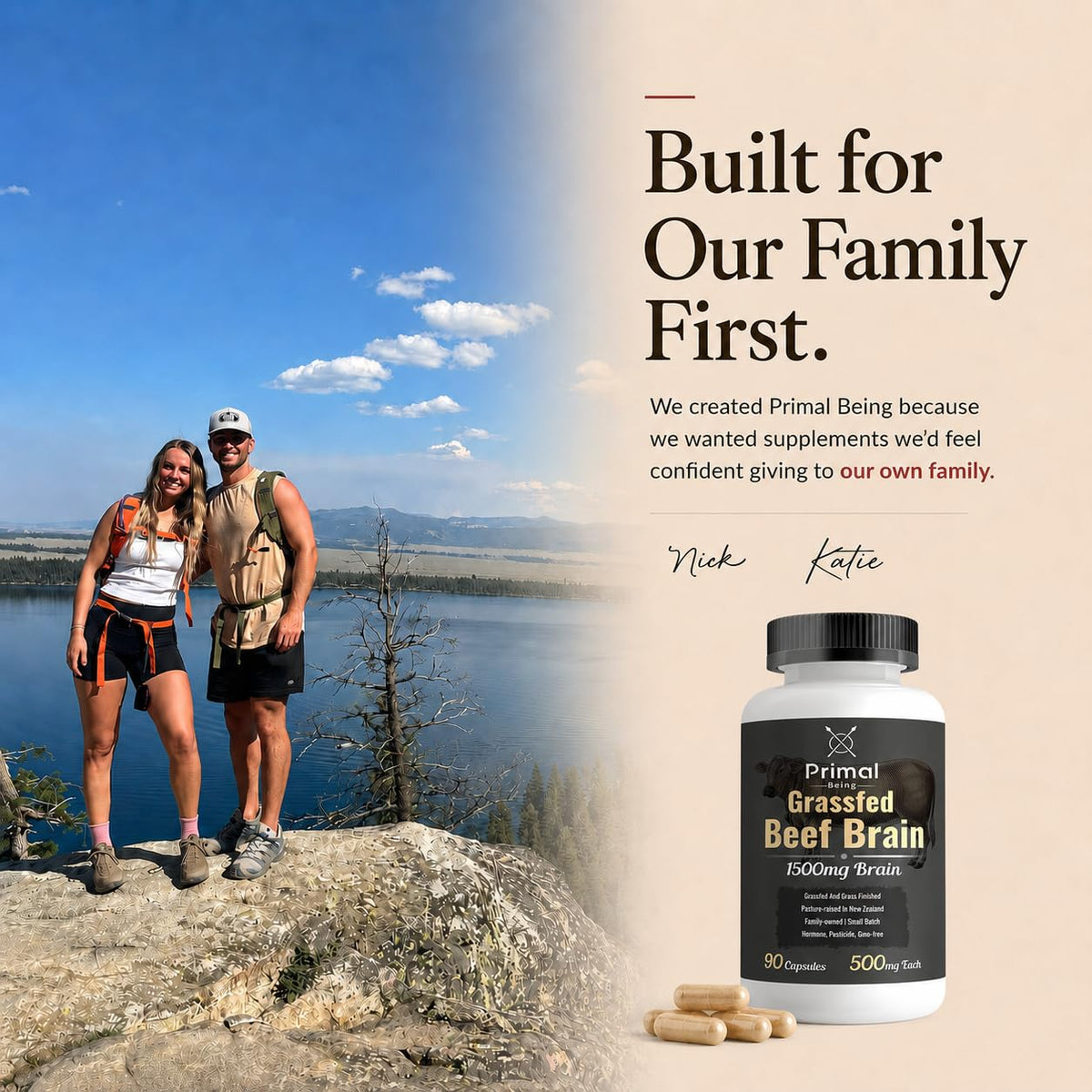 Primal Being Cerveau de Bœuf 90 Capsules sur une table
