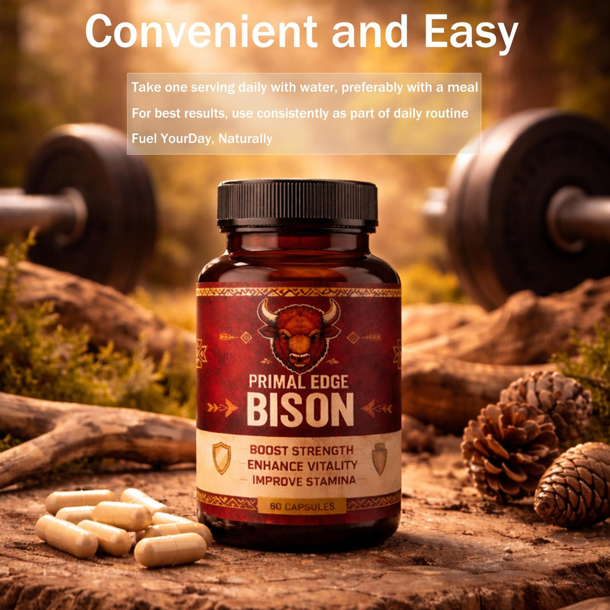 Primal Edge Biso Extrait de Bison capsules dans une main