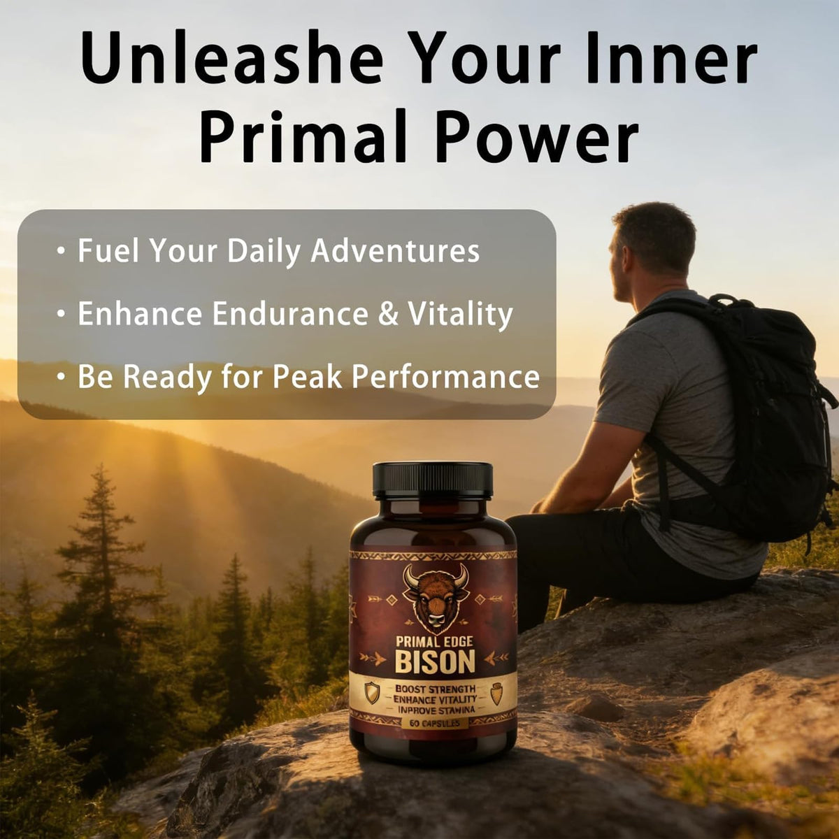 Primal Edge Biso Extrait de Bison capsules sur une table