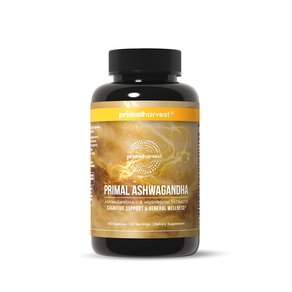 Primal Harvest Ashwagandha bouteille vue de face avec étiquette