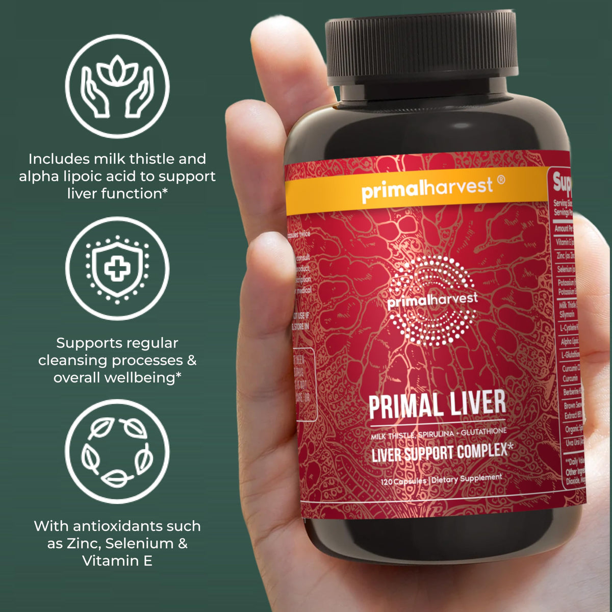 Primal Harvest Complément Alimentaire Foie et un verre d'eau