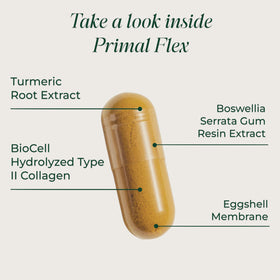 Primal Harvest Flex flacon vu de côté avec capsules