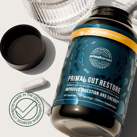 Primal Harvest Gut Restore ouvert avec capsules visibles