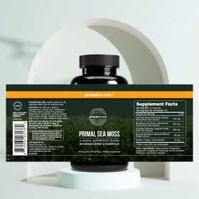 Primal Harvest Mousse de Mer bouteille ouverte montrant les capsules