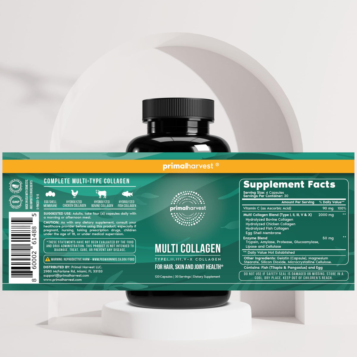 Primal Harvest Multi Collagen étiquette près de la bouteille