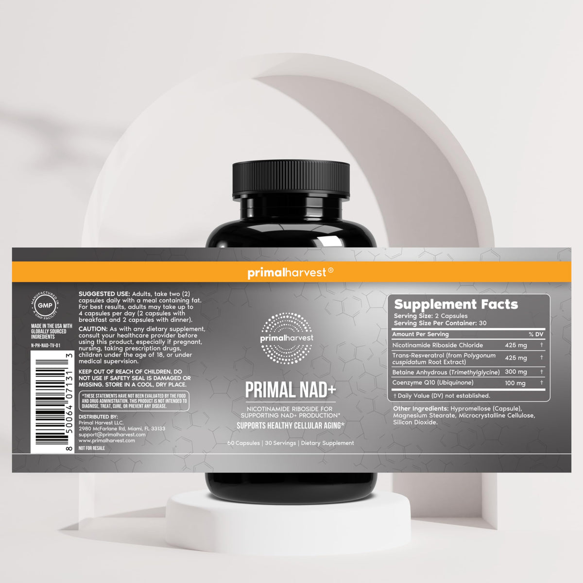 Primal Harvest NAD+ sur un fond blanc