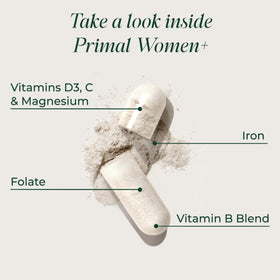 Primal Harvest Primal Womens+ étiquette de la bouteille avec ingrédients